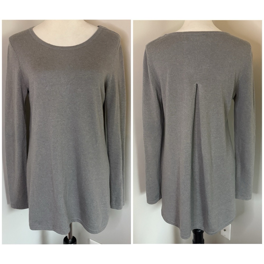 Kinross 100% Cashmere Greige Tunic Sweater Small S Inverted Back Pleat Quiet Lux